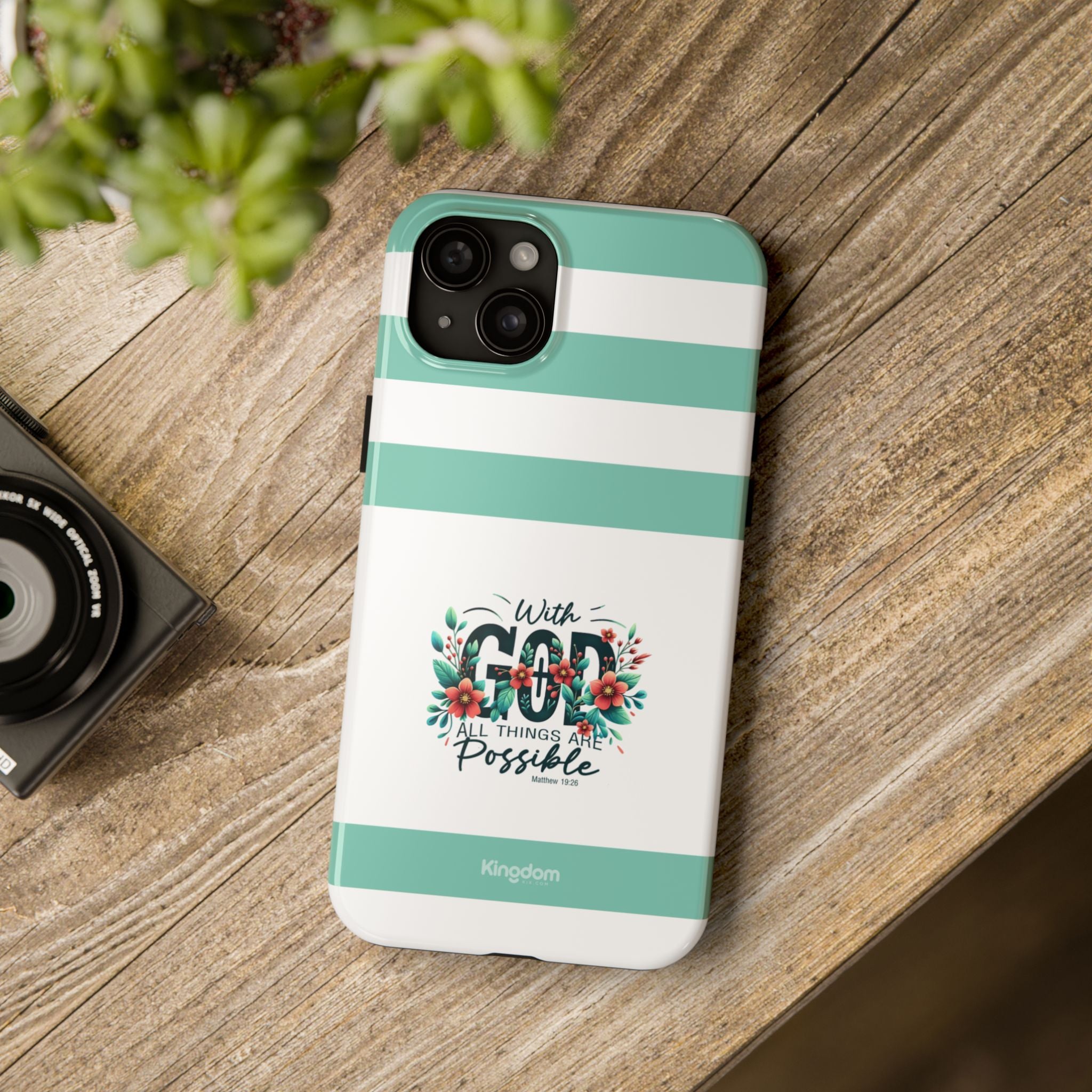 With God all things are possible, teal tough phone case