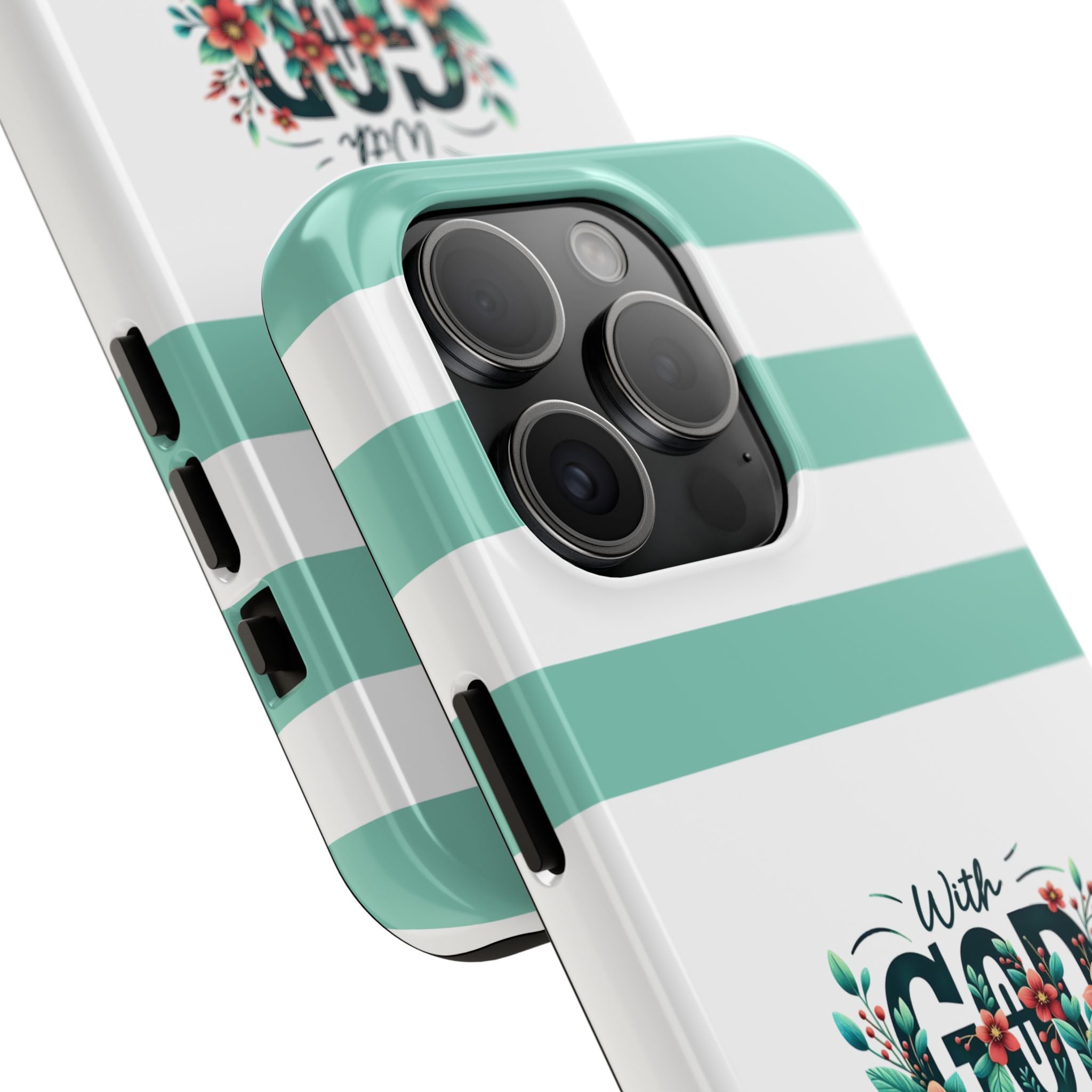 With God all things are possible, teal tough phone case