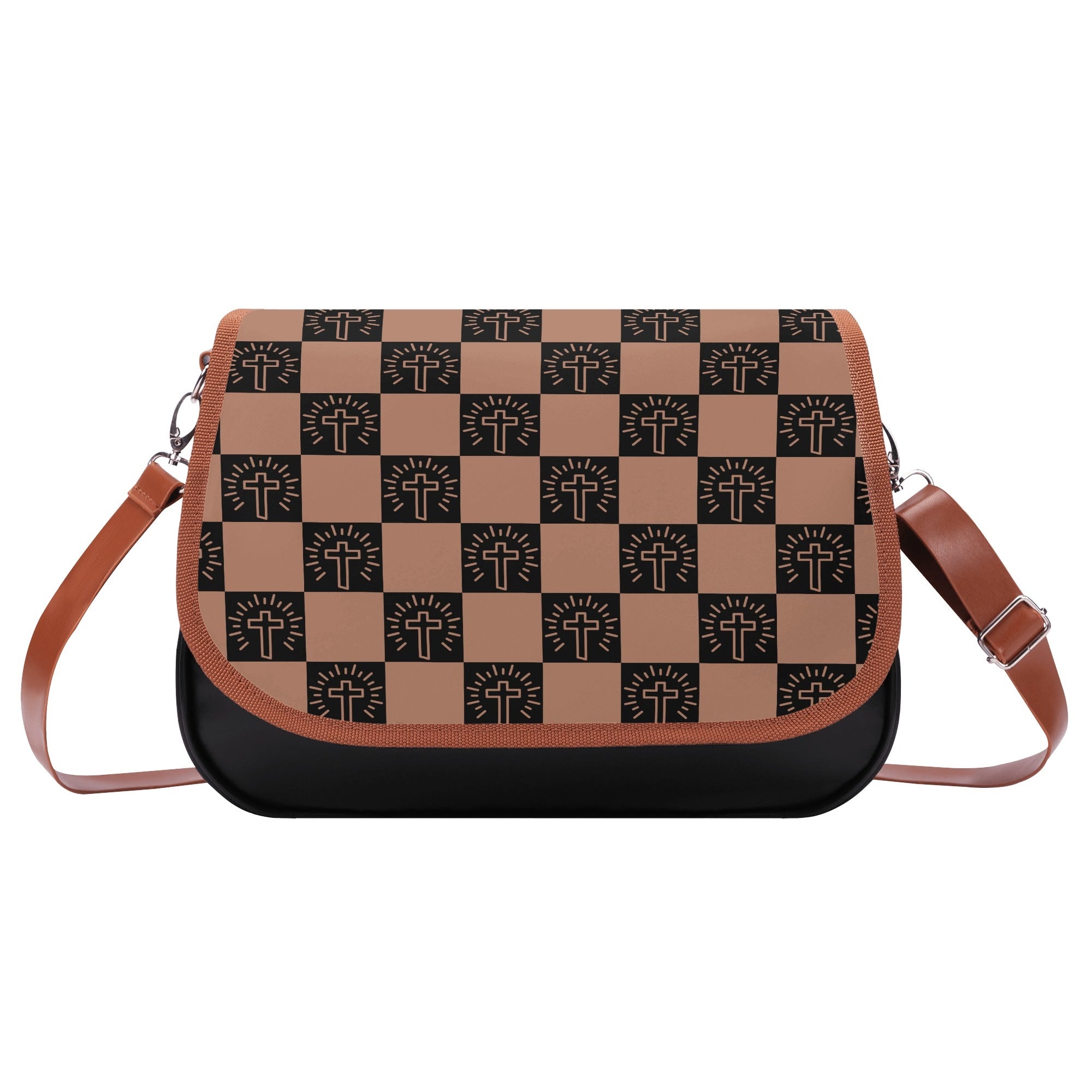 Checkered Cross Classic Vegan Leather Shoulder Bag