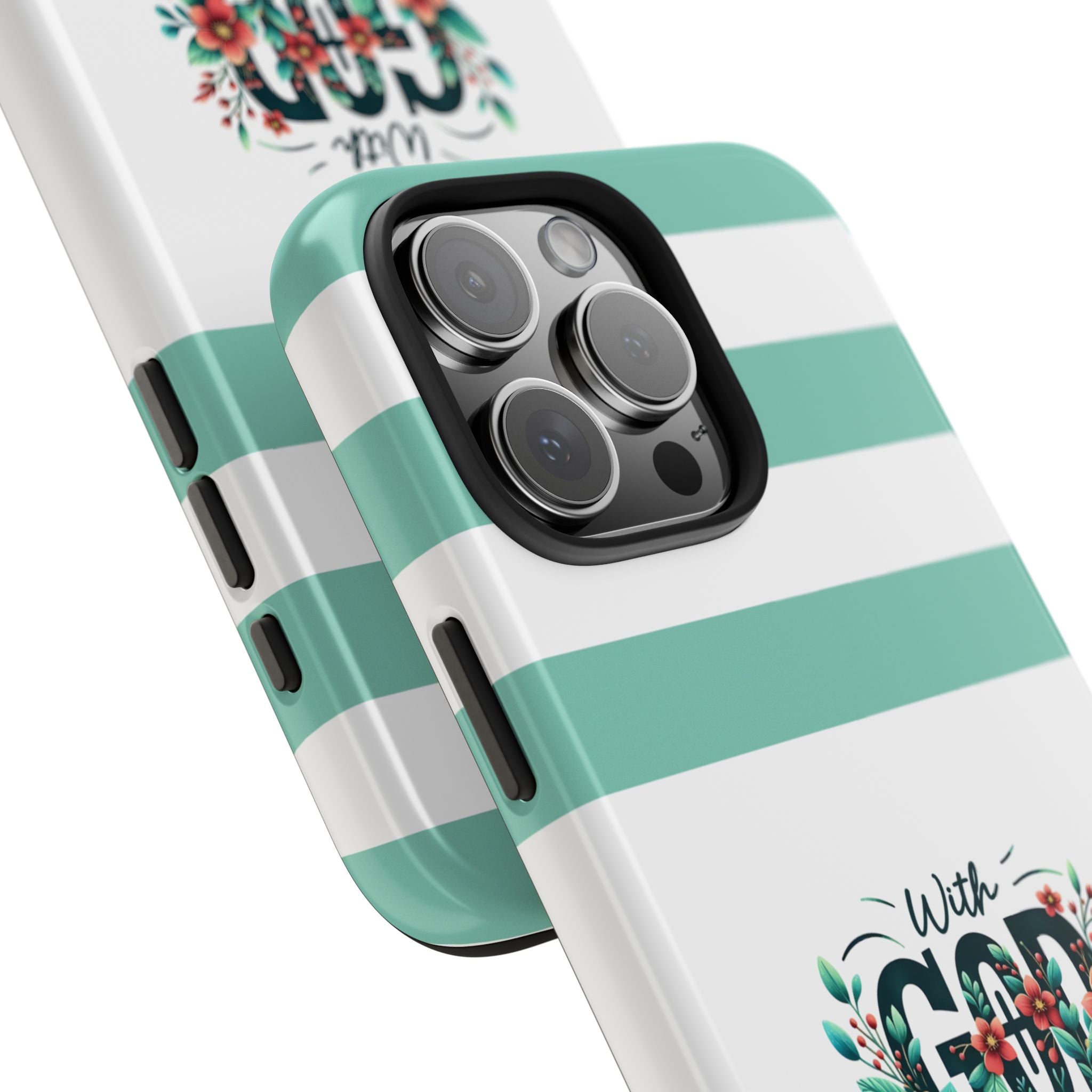 With God all things are possible, teal tough phone case