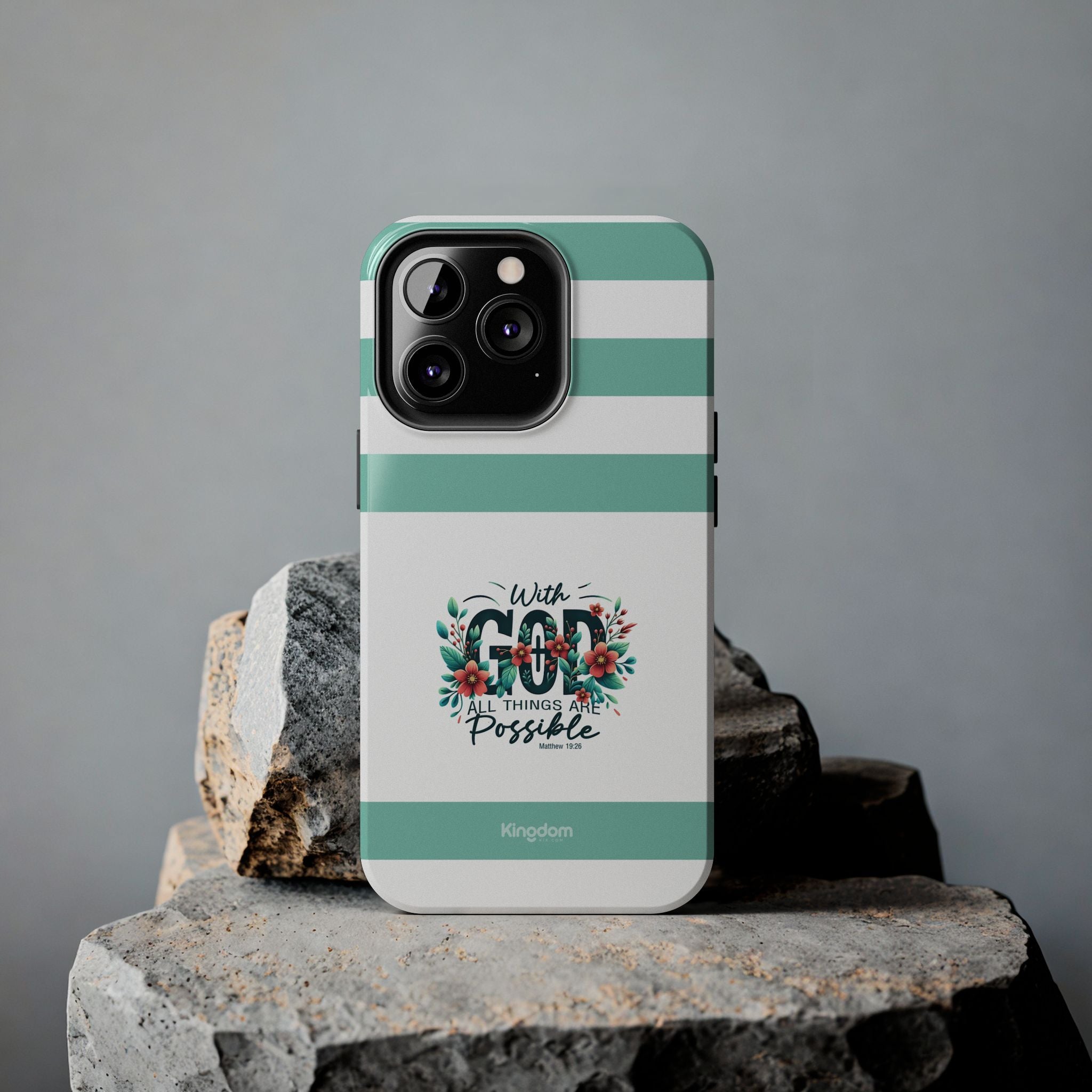 With God all things are possible, teal tough phone case