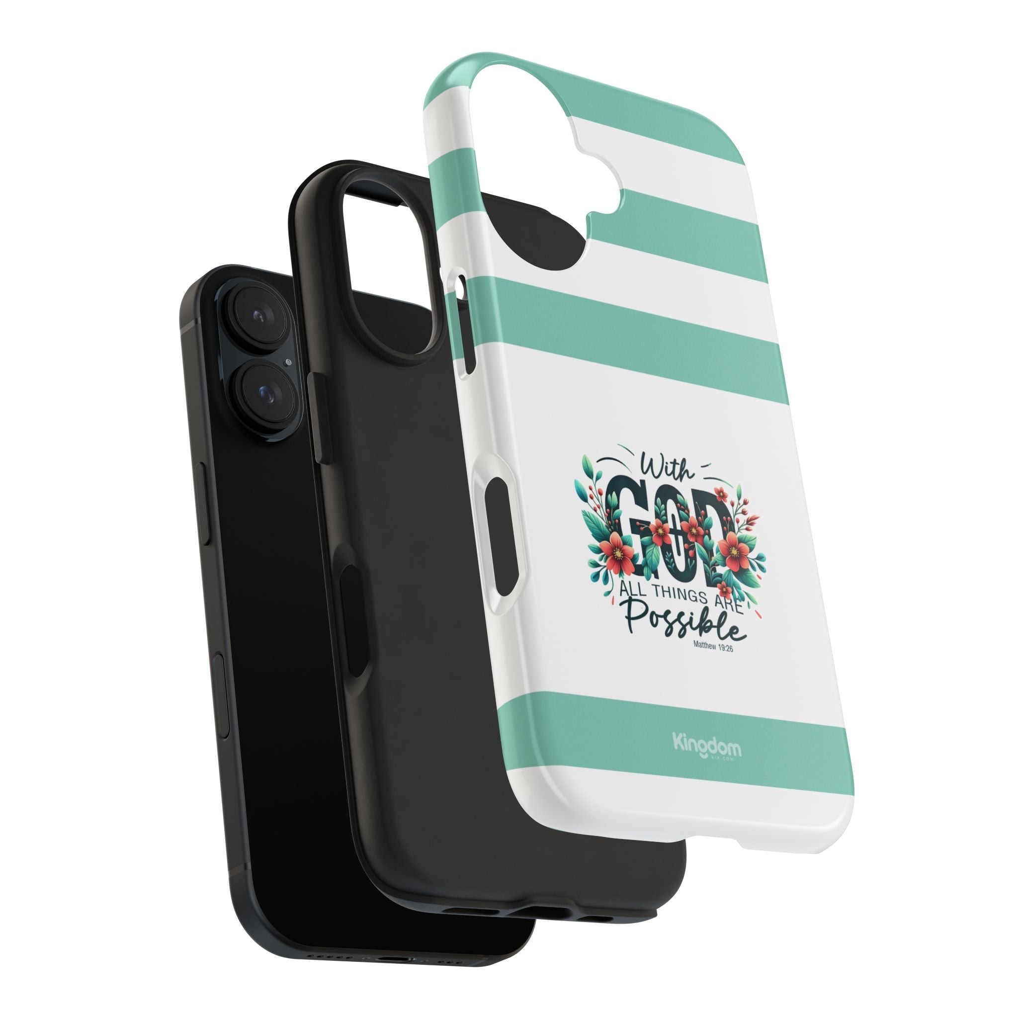 With God all things are possible, teal tough phone case