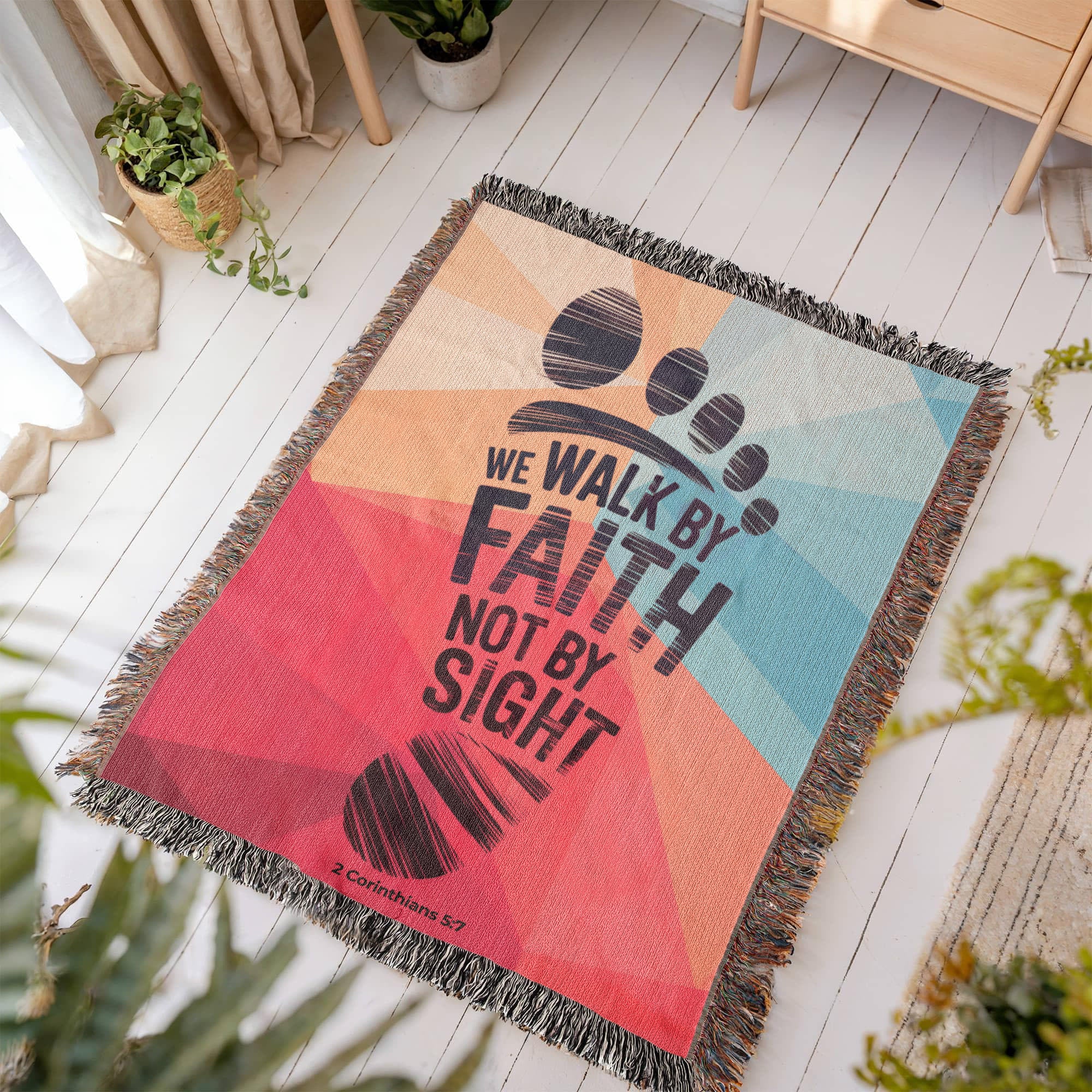 We walk by faith -  2 Corinthians 5:7 Woven Heirloom Blanket