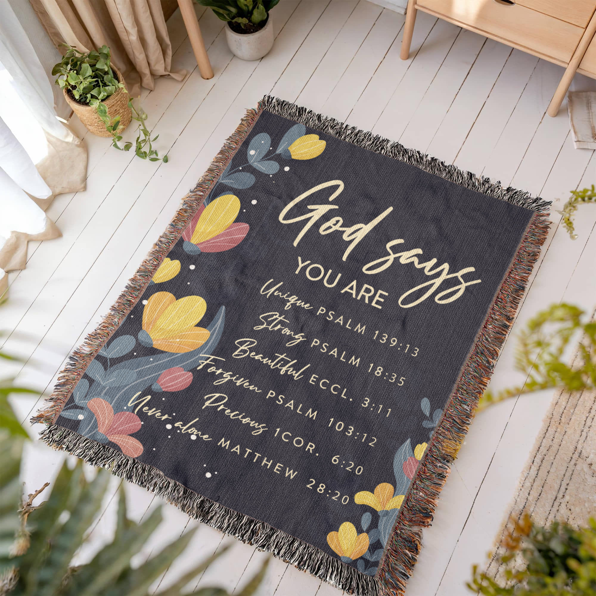 God says you are Strong Woven Heirloom Blanket