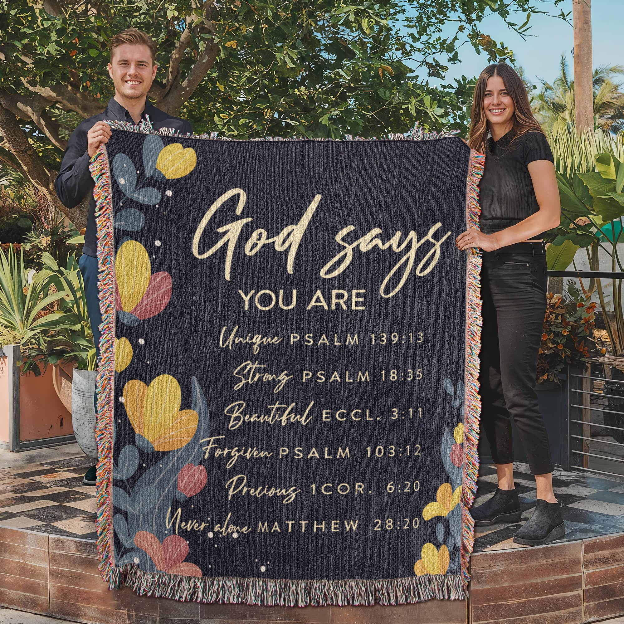 God says you are Strong Woven Heirloom Blanket