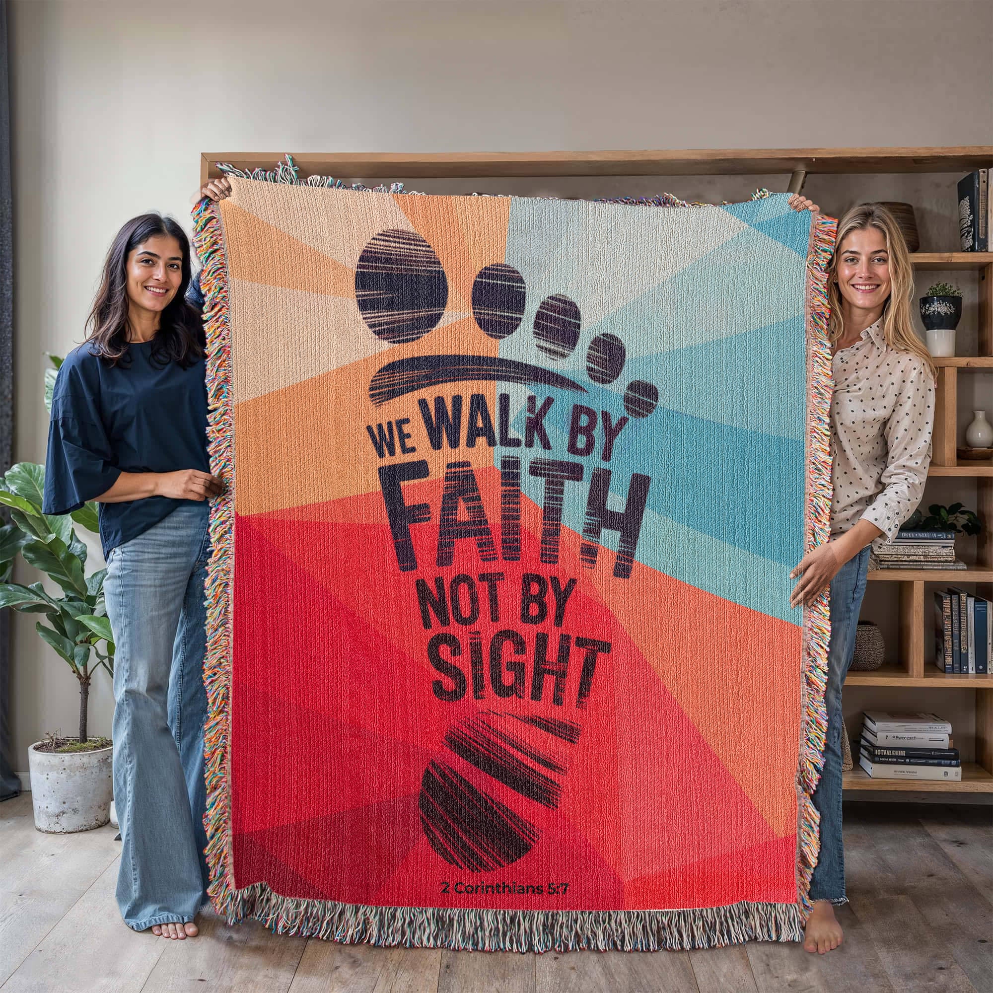 We walk by faith -  2 Corinthians 5:7 Woven Heirloom Blanket