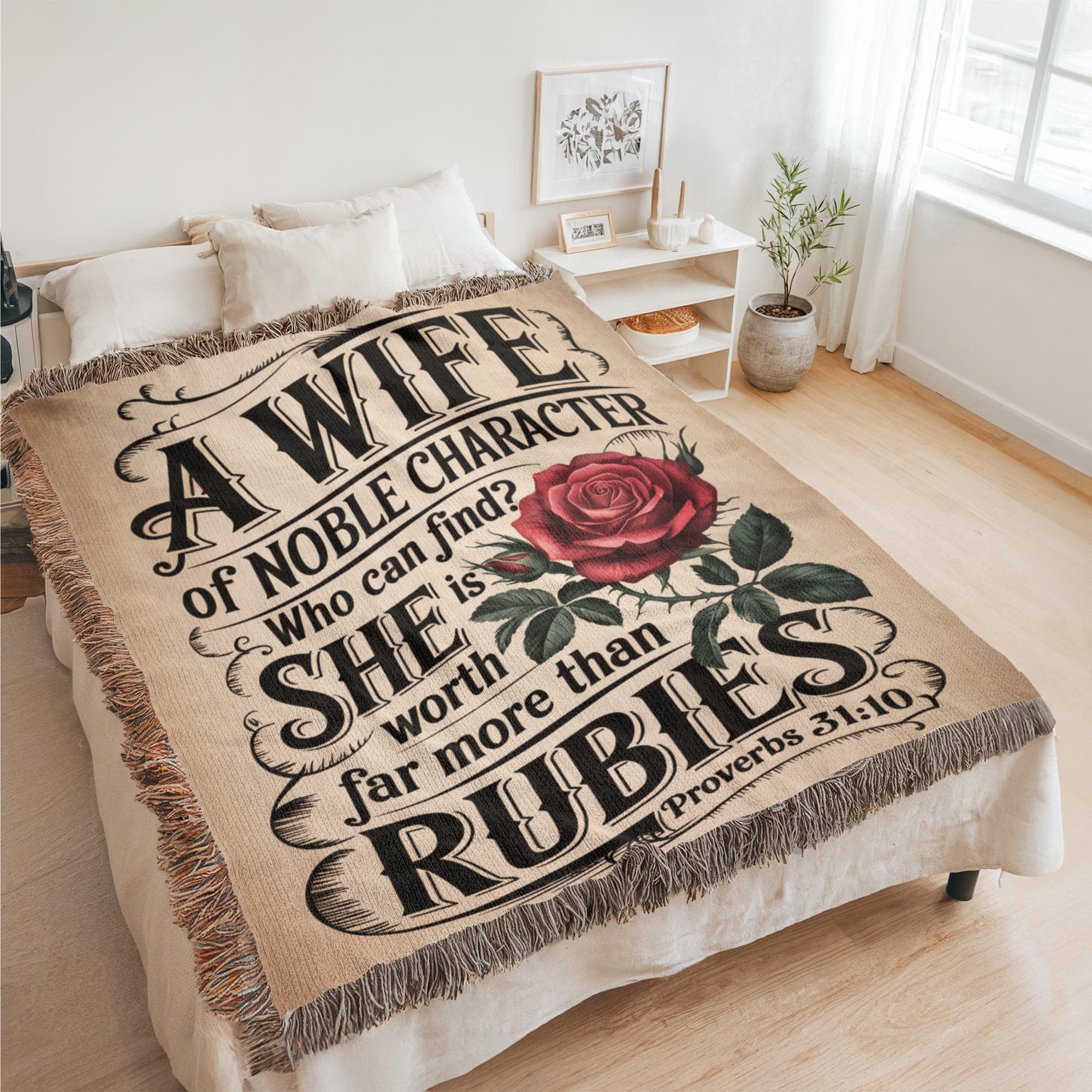 A wife of noble character - Proverbs 31:10 Woven Heirloom Blanket