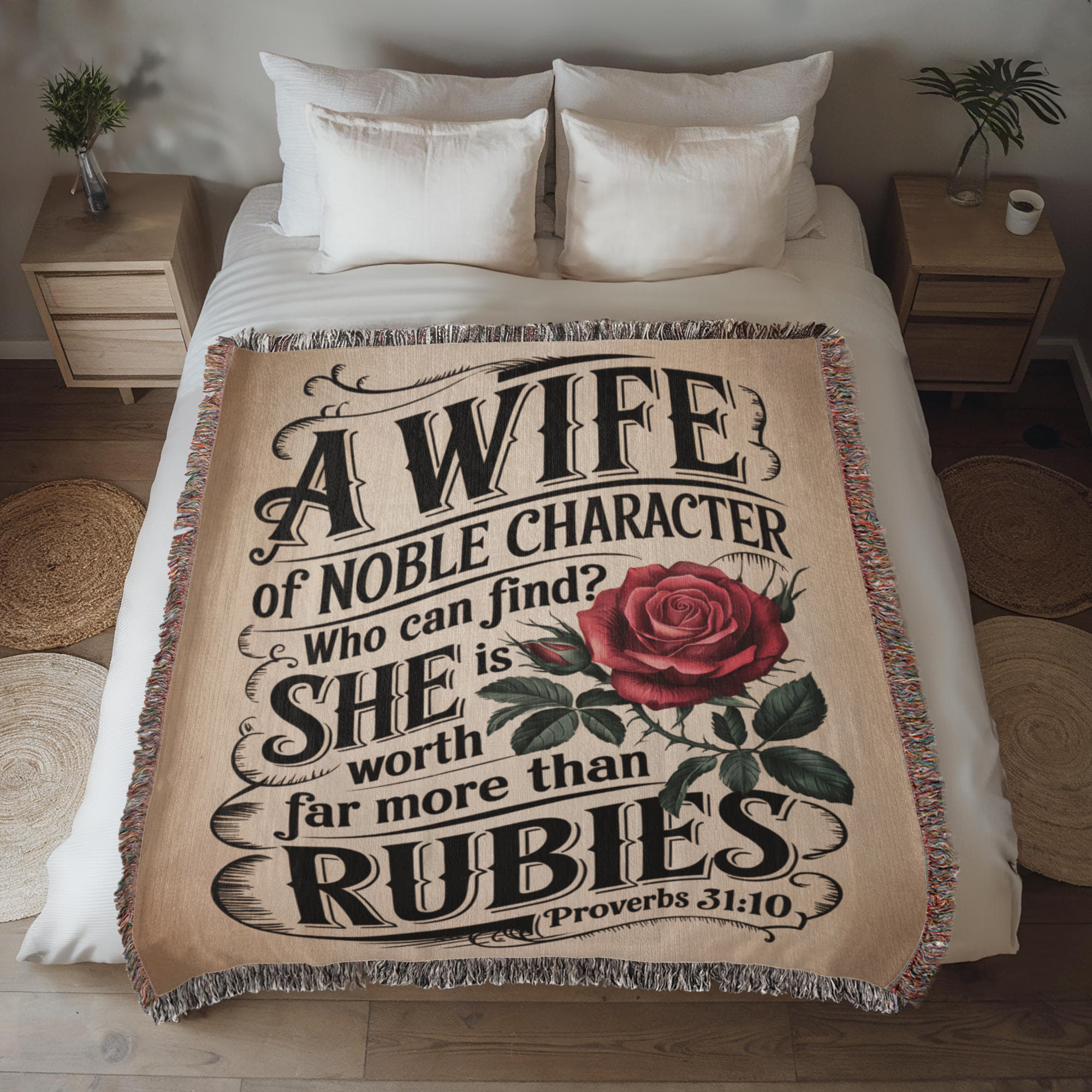 A wife of noble character - Proverbs 31:10 Woven Heirloom Blanket