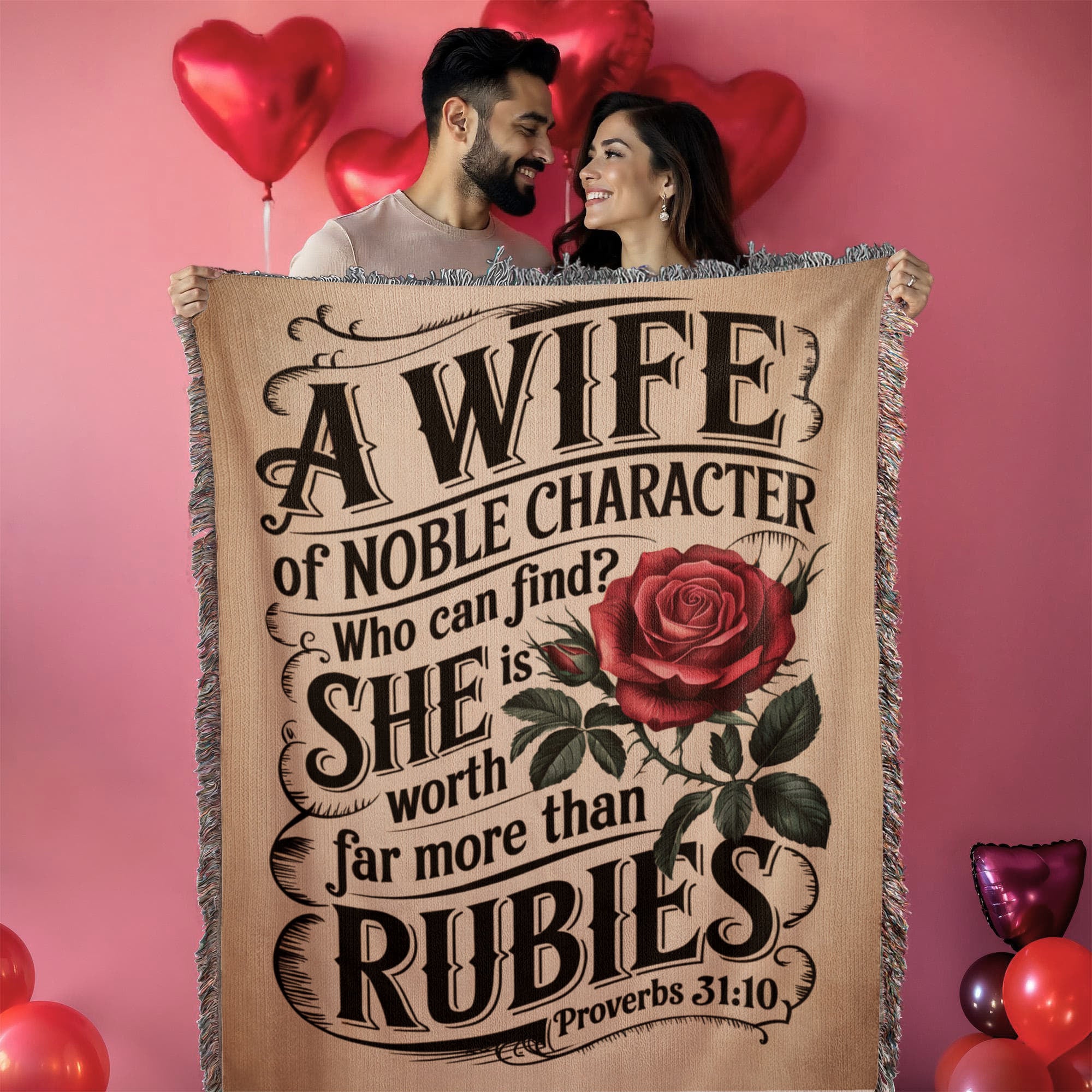 A wife of noble character - Proverbs 31:10 Woven Heirloom Blanket