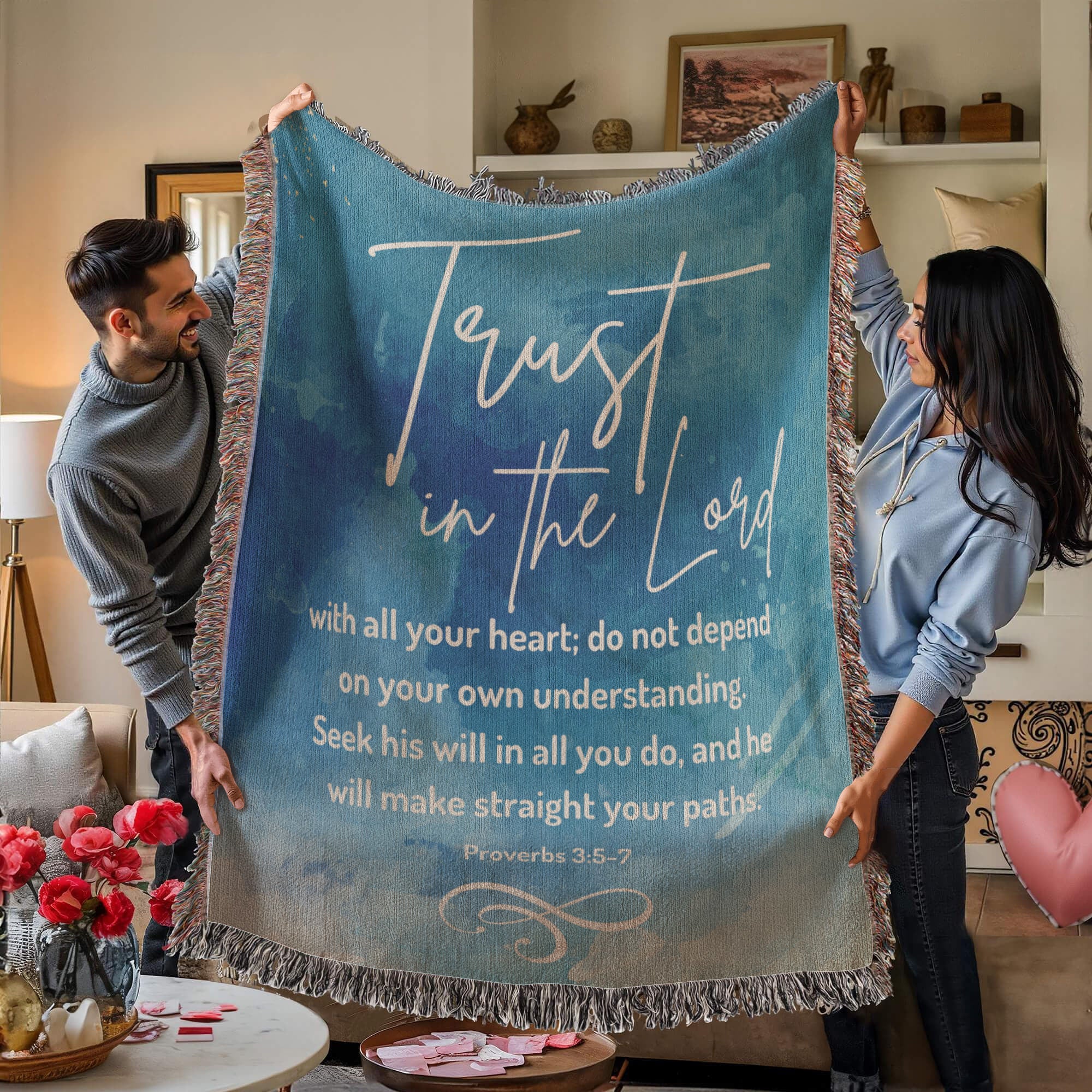 Trust in the Lord - Proverbs 3:5-7 Woven Heirloom Blanket