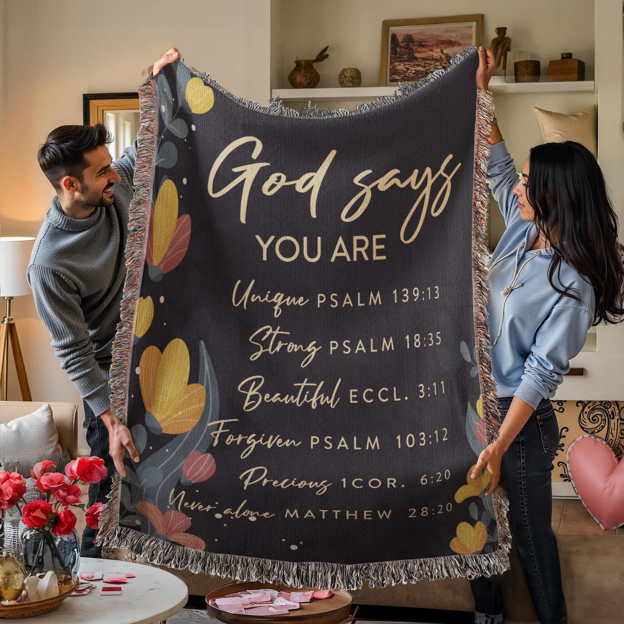 God says you are Strong Woven Heirloom Blanket