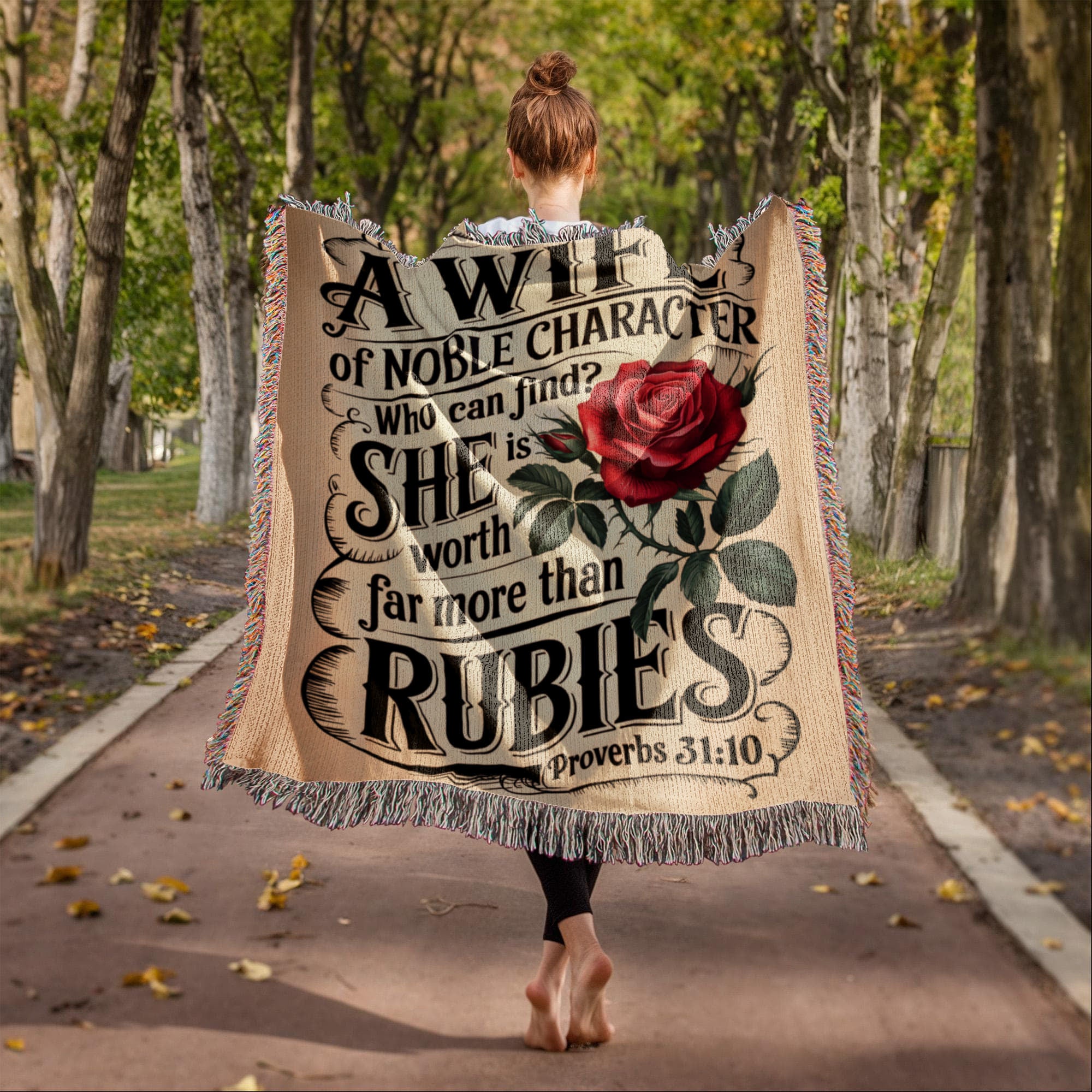 A wife of noble character - Proverbs 31:10 Woven Heirloom Blanket