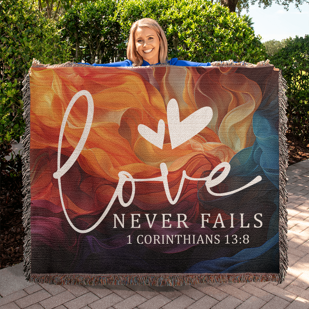 Love never fails - 1 Corinthians 13:8 Woven Heirloom Blanket