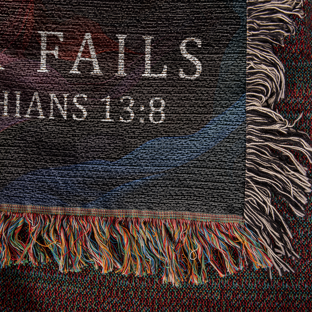 Love never fails - 1 Corinthians 13:8 Woven Heirloom Blanket