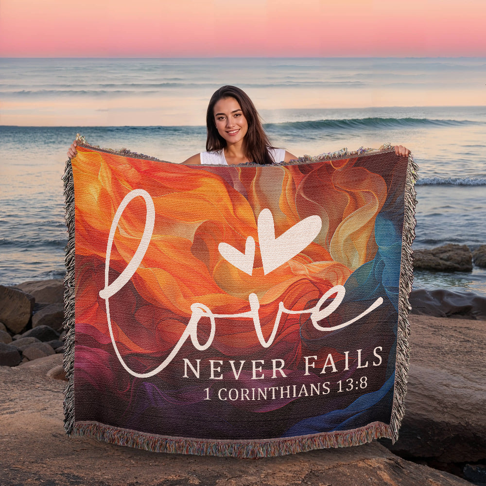 Love never fails - 1 Corinthians 13:8 Woven Heirloom Blanket