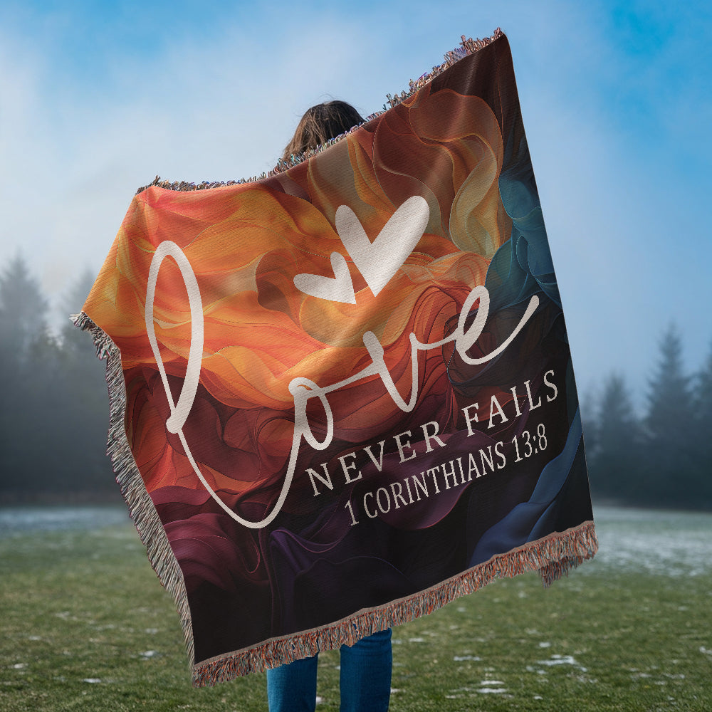 Love never fails - 1 Corinthians 13:8 Woven Heirloom Blanket