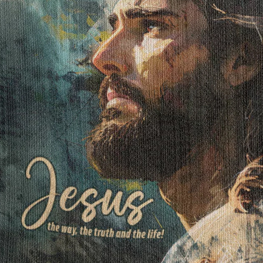 Jesus portrait, the way, truth and life Woven Heirloom Blanket